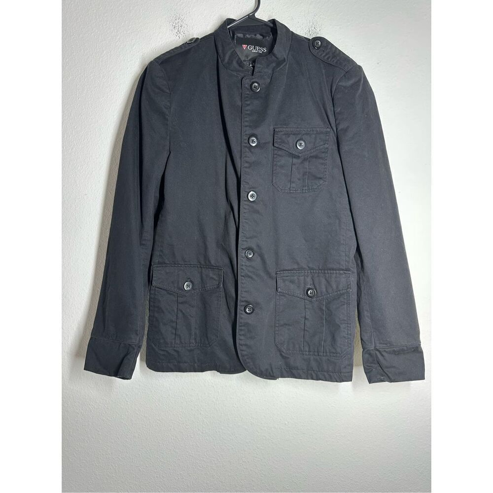 Guess Military Coat Jacket Men’s Button Up Field Black Size S Lined
